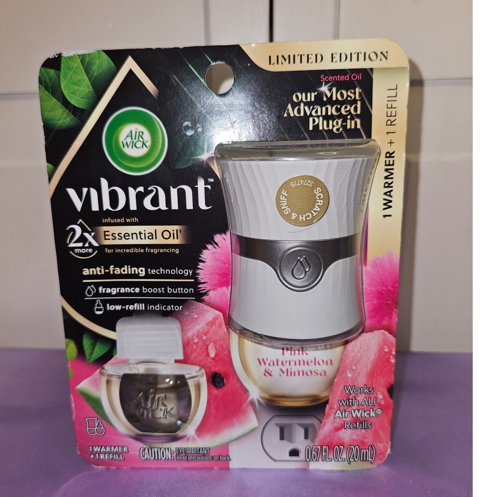 Air Wick Vibrant Pink Watermelon & Mimosa Advanced Plug-In Warmer + 1 Refill Kit